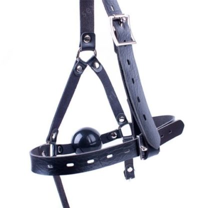 Faux Leather Head Harness Black 42mm Silicon Rubber Bondage Ball Gag - Image 2