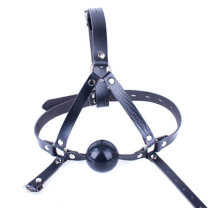 Faux Leather Head Harness Black 42mm Silicon Rubber Bondage Ball Gag - Image 3