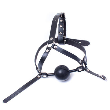 Black 48mm Big Ball Silicon Rubber Bondage Ball Faux Leather Head Harness