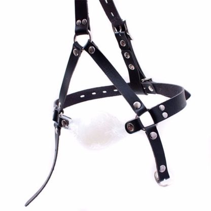 White 48mm Big Ball Silicon Rubber Bondage Ball Gag Faux Leather Head Harness - Image 2