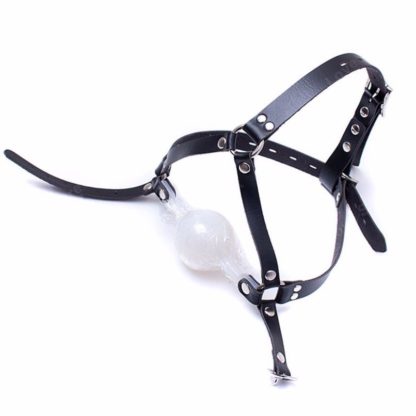 White 48mm Big Ball Silicon Rubber Bondage Ball Gag Faux Leather Head Harness - Image 3