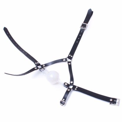 White 48mm Big Ball Silicon Rubber Bondage Ball Gag Faux Leather Head Harness - Image 4