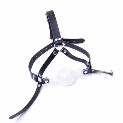 White 48mm Big Ball Silicon Rubber Bondage Ball Gag Faux Leather Head Harness