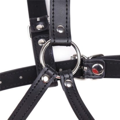 Red Rubber Lip Shape Faux Leather Harness Open Mouth Gag - Image 4