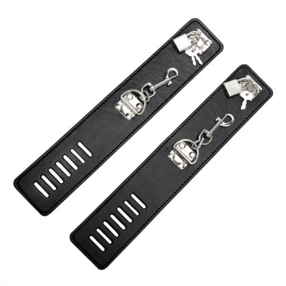 Faux Leather Stainless Steel Locking Spreader Bar Ankle Cuffs - Image 5