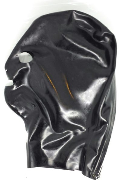 Black Latex/Rubber Hood Zipper Back Natural Rubber - Image 4