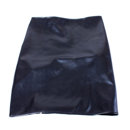 Black PVC Style Wetlook Faux Leather Backless Black Strap Spank Skirt - Image 5
