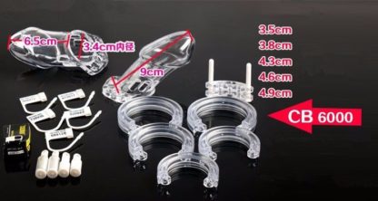 CB6000 Adult Male Chastity Device Plastic Penis Cock Cage With 5 Rings Tube Length Sizes S/L Three Colours - Image 3