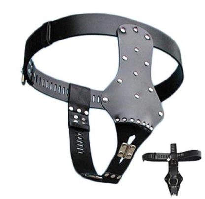 Faux Leather Female Locking Chastity Belt Device