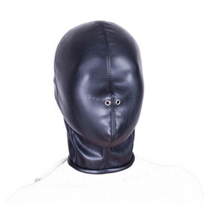 Black Faux Leather Hood Full Head Zip Back