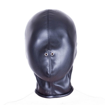 Black Faux Leather Hood Full Head Zip Back - Image 2