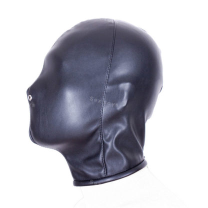 Black Faux Leather Hood Full Head Zip Back - Image 3