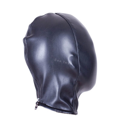 Black Faux Leather Hood Full Head Zip Back - Image 4
