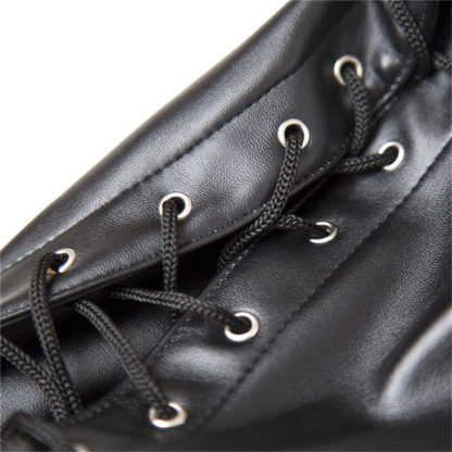 Black Faux Leather Lace Up Back Zip Eyes Mouth Bondage Hood Gimp Mask - Image 8
