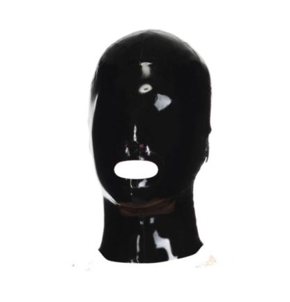 Black Latex/Rubber Hood No Eyes Zipper Back Full Face Mask - Image 2