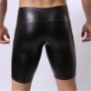 Mens Black Faux Leather/Wetlook Cycle/Boxer Shorts - Image 2