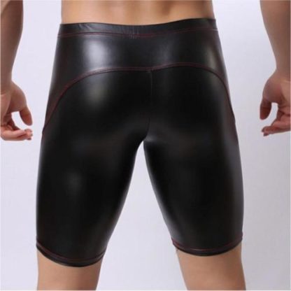 Mens Black Faux Leather/Wetlook Cycle/Boxer Shorts - Image 2