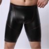 Mens Black Faux Leather/Wetlook Cycle/Boxer Shorts