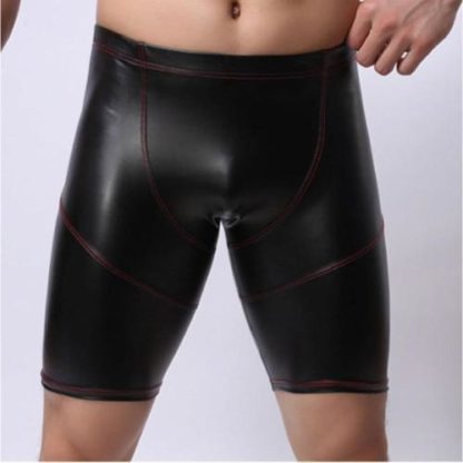 Mens Black Faux Leather/Wetlook Cycle/Boxer Shorts
