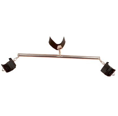 Faux Leather Stainless Steel Locking Spreader Bar Neck Collar Wrist Cuffs Horizontal Bar