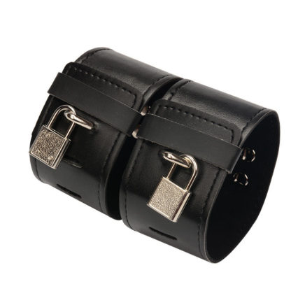 Faux Leather Stainless Steel Locking Spreader Bar Neck Collar Wrist Cuffs Horizontal Bar - Image 2