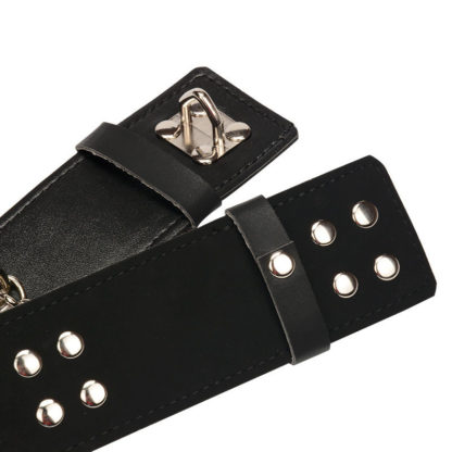 Faux Leather Stainless Steel Locking Spreader Bar Neck Collar Wrist Cuffs Horizontal Bar - Image 3