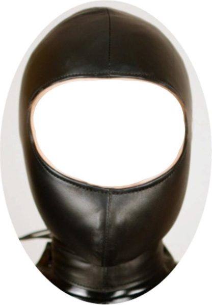 Black Faux Leather Full Head Open Face Zip Back Hood - Image 5