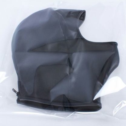 Black Faux Leather Full Head Open Face Zip Back Hood - Image 6