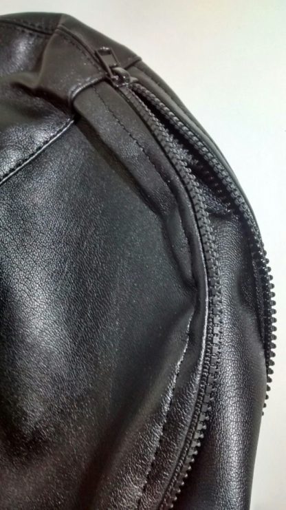 Black Faux Leather Full Head Open Face Zip Back Hood - Image 7