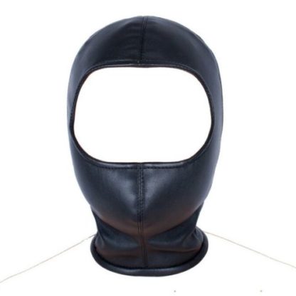 Black Faux Leather Full Head Open Face Zip Back Hood - Image 2