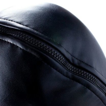 Black Faux Leather Full Head Open Face Zip Back Hood - Image 3