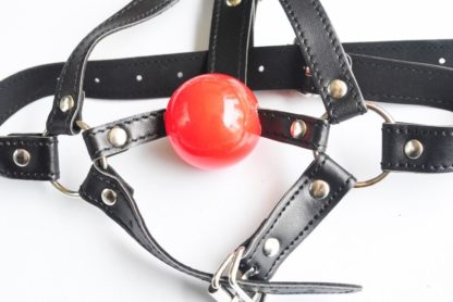 Faux Leather Head Harness Bondage Ball Gag Restraint 42mm Silicon Rubber Ball - Image 2