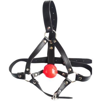Faux Leather Head Harness Bondage Ball Gag Restraint 42mm Silicon Rubber Ball - Image 4
