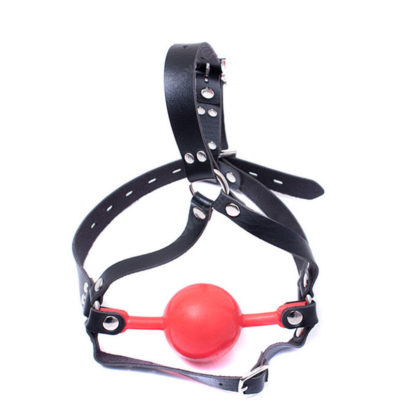 Red 48mm Big Ball Bondage Gag Silicon Rubber Ball Faux Leather Head Harness