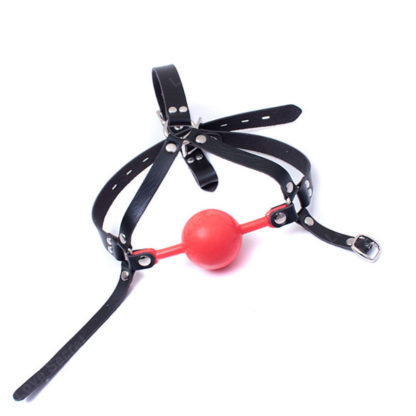 Red 48mm Big Ball Bondage Gag Silicon Rubber Ball Faux Leather Head Harness - Image 2