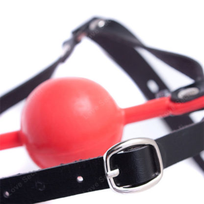 Red 48mm Big Ball Bondage Gag Silicon Rubber Ball Faux Leather Head Harness - Image 4