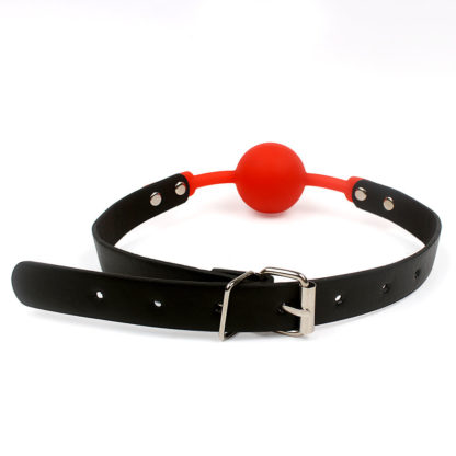 Red 42mm Soft Rubber Faux Leather Silicon Rubber Bondage Ball Gag - Image 3