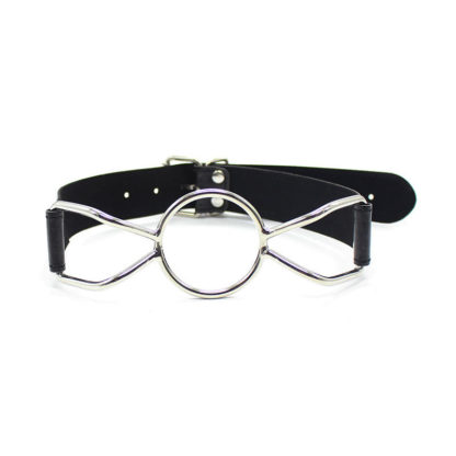 Large 45mm Butterfly/Spider Open Mouth Gag Stainless Steel Faux Leather