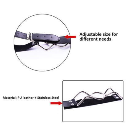Large 45mm Butterfly/Spider Open Mouth Gag Stainless Steel Faux Leather - Image 5