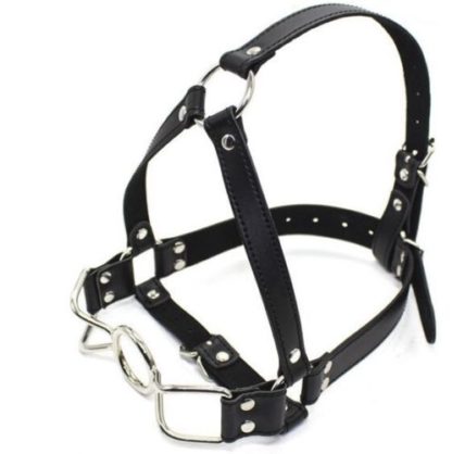 Butterfly/Spider Open Mouth Harness Gag Stainless Steel Faux Leather