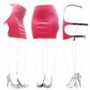 Red PVC Style Wetlook Faux Leather Backless Black Strap Spank Skirt