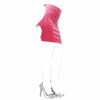 Red PVC Style Wetlook Faux Leather Backless Black Strap Spank Skirt - Image 3