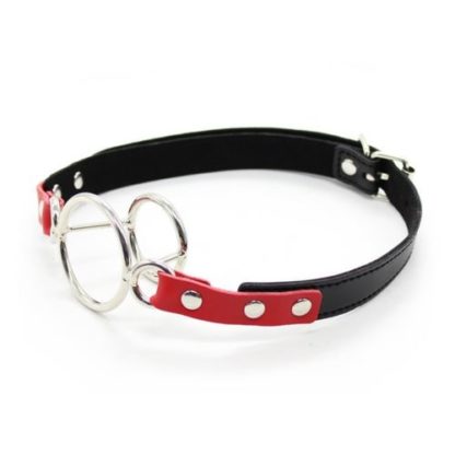 Double Round Ring Gag Flail Open Mouth Stainless/Faux Leather