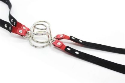 Double Round Ring Gag Flail Open Mouth Stainless/Faux Leather - Image 2