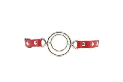 Double Round Ring Gag Flail Open Mouth Stainless/Faux Leather - Image 3