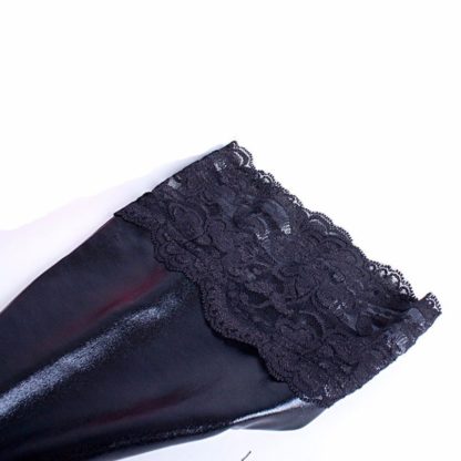 Black Wetlook Lace Top Stockings - Image 3