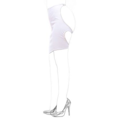 White PVC Style Wetlook Faux Leather Backless Black Strap Spank Skirt - Image 3