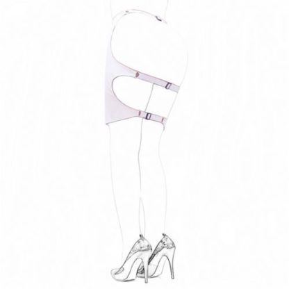 White PVC Style Wetlook Faux Leather Backless Black Strap Spank Skirt - Image 4