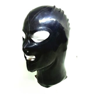 Black Latex Rubber Hood Gummi Mask: Open Eyes/Mouth, Zipper Back, Handmade Glued Seams