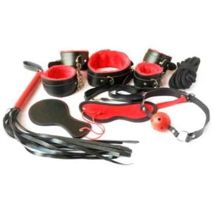 8pc Plush Black/Red Bondage Set